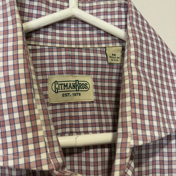 Gitman Bros. Mens‎ Dress Shirt Medium Red Blue Plaid Preppy Nautical USA Made - Picture 2 of 6